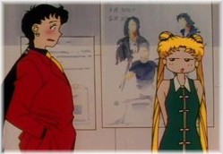 Seiya blushes as Usagi teases him